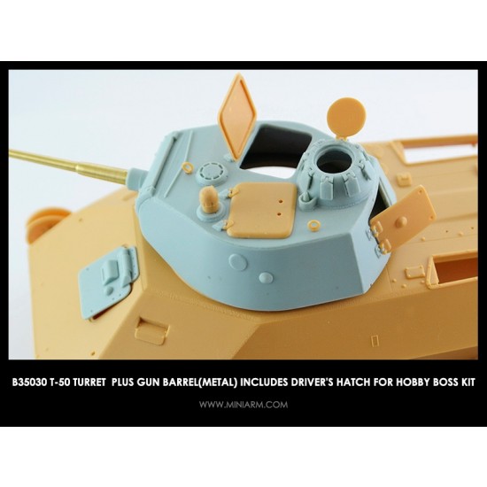 1/35 Soviet Light Tank T-50 Turret w/Gun Barrel & Driver's Hatch for Hobby Boss kits