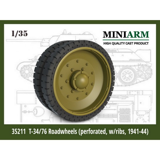 1/35 T-34/76 Pressed Road Wheel set w/Perforated Tyres 1941-44 for Zvezda/Dragon/MiniArt kits