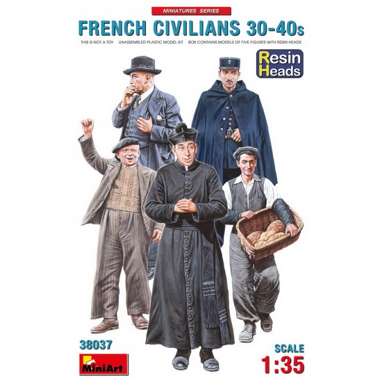 1/35 French Civilians 1930-40s (5 figures w/resin heads)