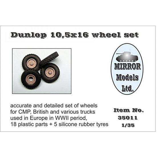 1/35 WWII Dunlop 10.5x16 Wheel set for CMP, British & Various Trucks (5 wheels)