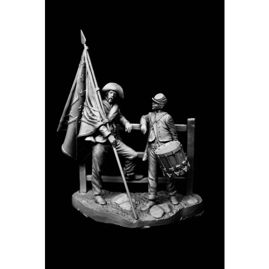 75mm Confederate Standard Bearer and Drummer Boy (2 figures w/diorama)