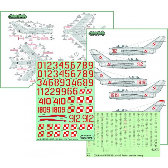 1/48 MiG-15 In Polish Service / Early Stencils Decals (D48023 + D48026)