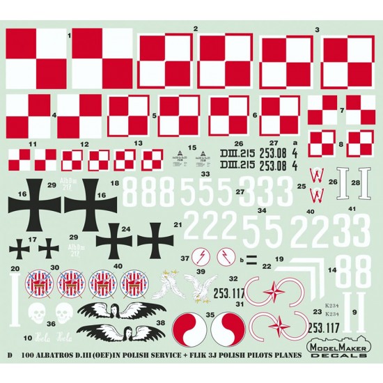 1/72 Albatros DIII (Oef) In Polish Service and Flik 3J Polish Pilots Planes Decals