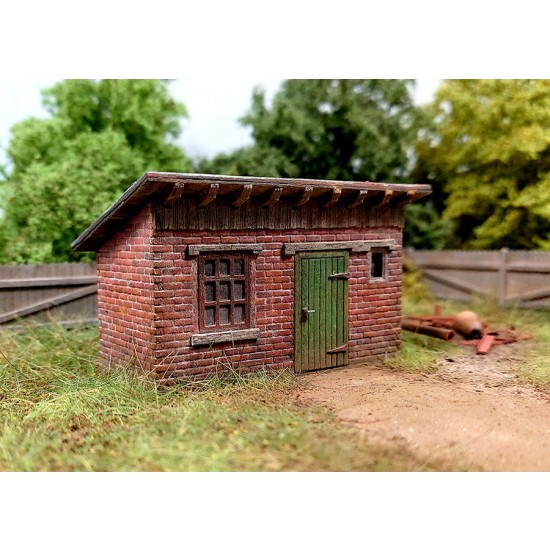 HO Scale 1/87 Brick Shed (laser-cut cardboard and wood kit)