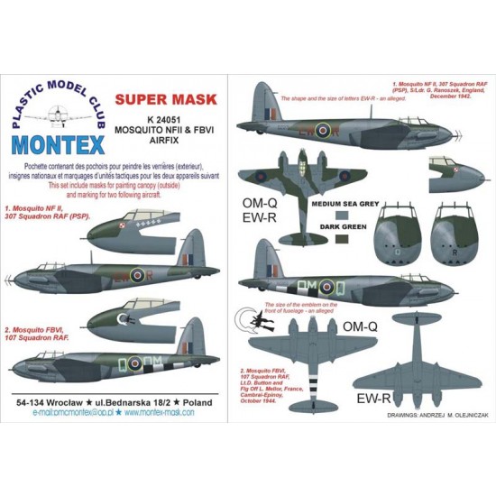 1/24 DH MOSQUITO Paint Mask for Airfix (Canopy Masks + Insignia Masks)