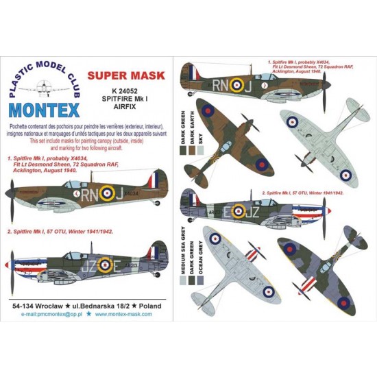 1/24 Supermarine Spitfire I Paint Mask for Airfix (Canopy Masks + Insignia Masks)