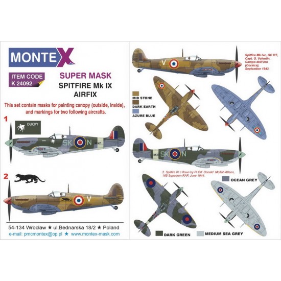 1/24 Spitfire IX Canopy (outside, inside) & Markings Super Mask for Airfix kits