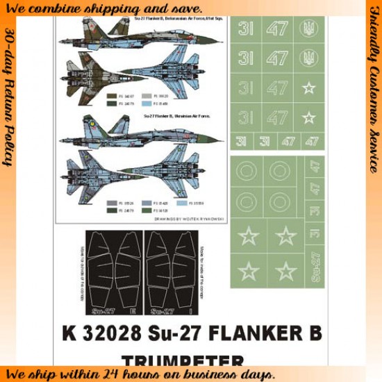1/32 Su-27 Paint Mask for Trumpeter (Canopy Masks + Insignia Masks)