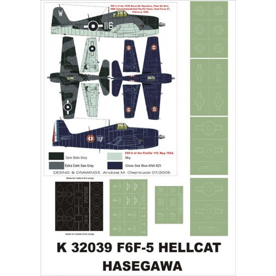 1/32 F6F-3/5 Hellcat Paint Mask for Hasegawa (Canopy Masks + Insignia Masks)