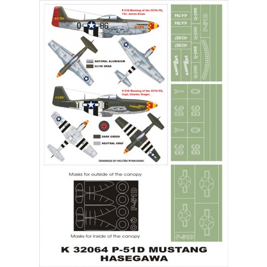1/32 P-51D Mustang Paint Mask Vol.6 for Hasegawa (Canopy Masks + Insignia Masks)