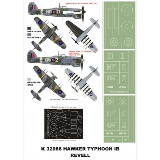 1/32 Hawker Typhoon IB Paint Mask Vol.2 for Revell (Canopy Masks + Insignia Masks)