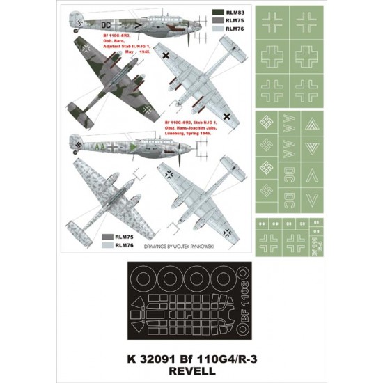 1/32 Bf 110G-4/R3 Paint Mask for Revell (Canopy Masks + Insignia Masks)