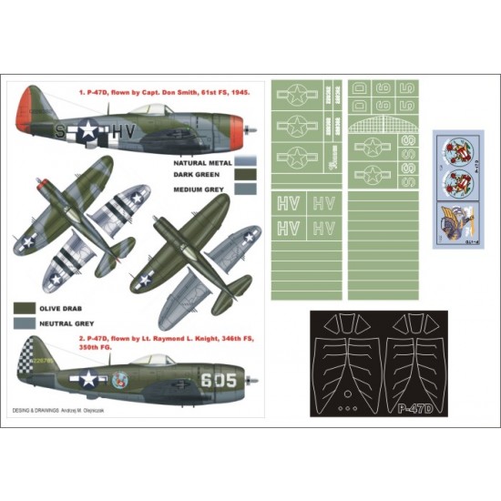 1/32 P-47D Bubbletop Paint Mask Vol.1 for Hasegawa (Canopy Masks + Insignia Masks +Decals)