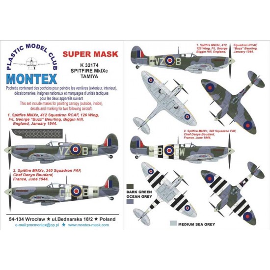 1/32 Supermarine Spitfire IX Canopy Masks + Insignia Masks + Decals for Tamiya 