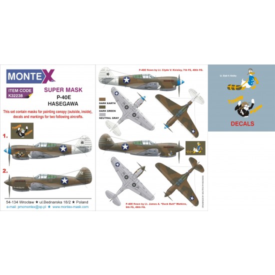 1/32 P-40E Paint Mask & Decals for Hasegawa kit