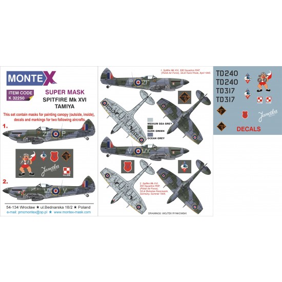 1/32 Supermarine Spitfire Mk.XVI Paint Mask with Decals for Tamiya kit