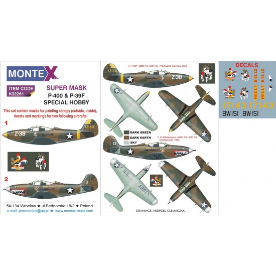 1/32 P-400 & P-39F Airacobra Paint Mask for Special Hobby kit (Masks + Decals)