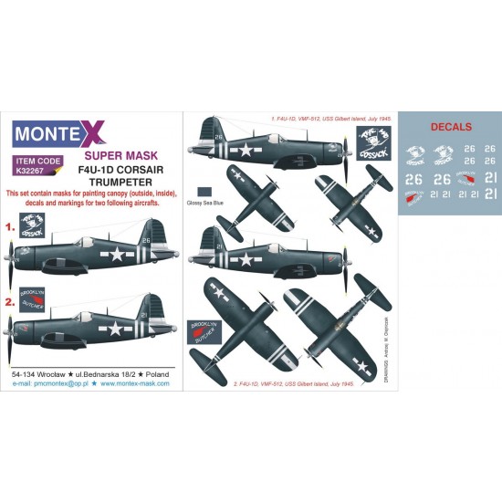 1/32 F4U-1D Corsair Paint Mask for Trumpeter kit (Canopy Masks +Insignia Masks +Decals)