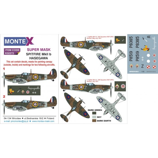 1/32 Spitfire Mk.IIb Paint Mask for Hasegawa kit (Canopy Masks + Insignia Masks + Decals)