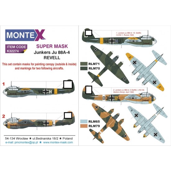 1/32 Junkers Ju88A-4 Paint Mask Vol.1 for Revell 03988 kit (Canopy Masks + Insignia Masks)
