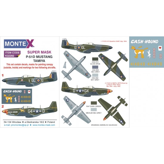 1/32 North-American P-51D Mustang Paint Mask for Tamiya (Insignia&Canopy Masks+Decals)