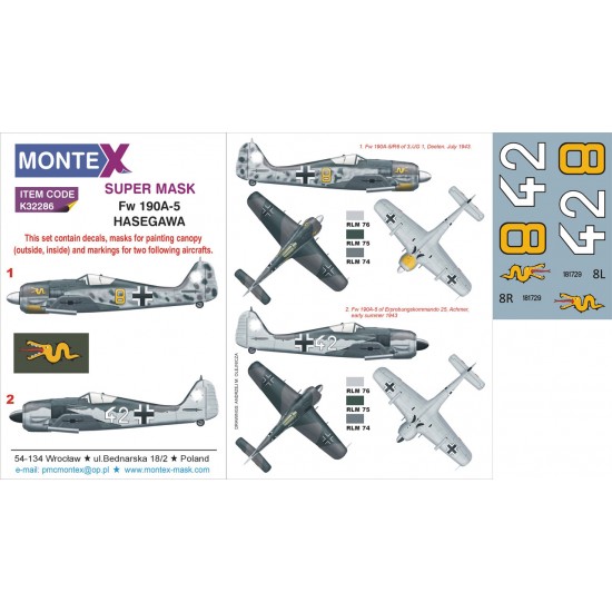 1/32 Focke-Wulf Fw 190A-5 Paint Mask for Hasegawa (Insignia&Canopy Masks + Decals)