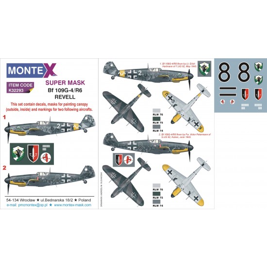 1/32 Messerschmitt Bf-109G-4/R6 Paint Mask for Revell kit (Insignia & Canopy Masks + Decals)