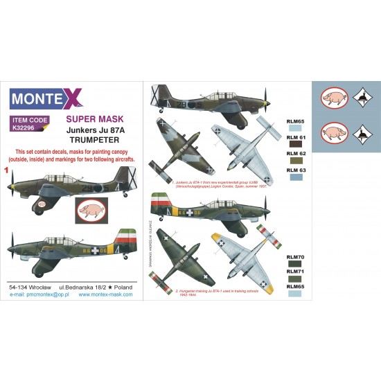 1/32 Junkers Ju87A Paint Mask for Trumpeter kit (Canopy Masks + Insignia Masks + Decals)