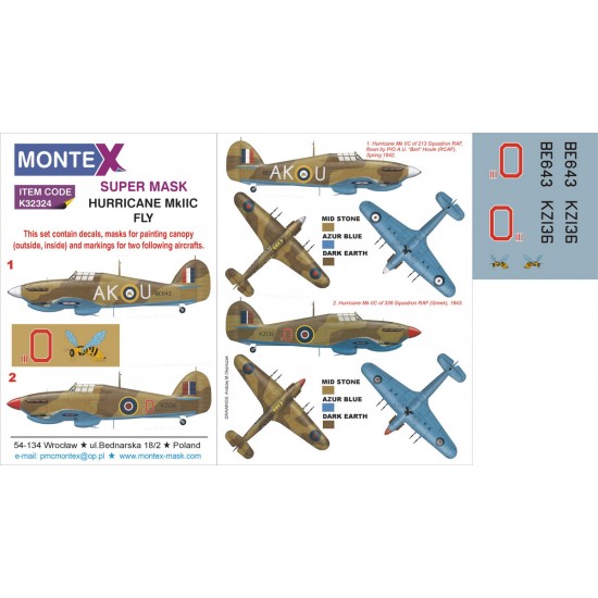 1/32 Hawker Hurricane Mk.IIC Paint Mask No.1 for Fly (Canopy Masks+Insignia Masks+Decals)