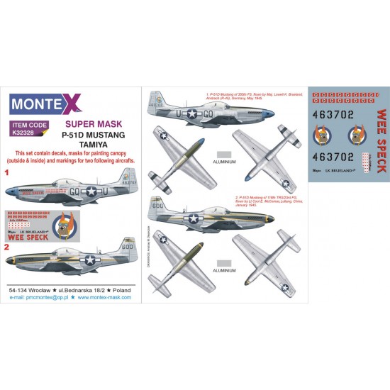 1/32 P-51D Mustang Paint Mask for Tamiya kit (Canopy Masks + Insignia Masks + Decals)