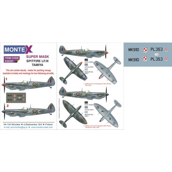 1/32 Spitfire LF IX Paint Mask for Tamiya kits (Insignia & Canopy Masks + Decals)