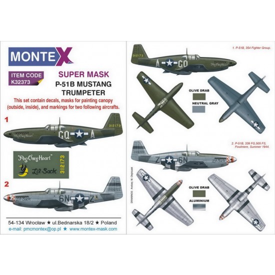 1/32 North American P-51B Mustang Paint Masks for Trumpeter (2x canopy & 2x insignia)