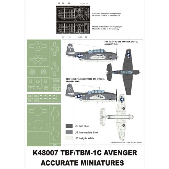 1/48 TBM-1C Avenger Paint Mask Vol.1 for Accurate Miniatures (Canopy Masks+Insignia Masks)