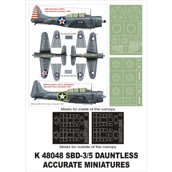 1/48 SBD-3 Dauntless Paint Mask for Accurate Miniatures (Canopy Masks + Insignia Masks)