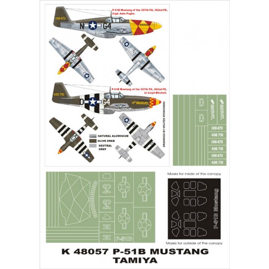 1/48 P-51B Mustang Paint Mask Vol.3 for Tamiya (Canopy Masks + Insignia Masks)