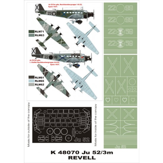 1/48 Ju-52 Paint Mask for Revell (Canopy Masks + Insignia Masks)