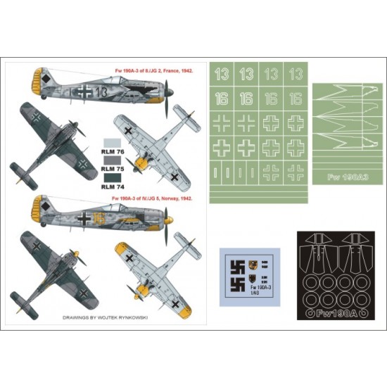 1/48 Focke-Wulf Fw 190A-3 Paint Mask for Hasegawa (Canopy Masks + Insignia Masks + Decals)