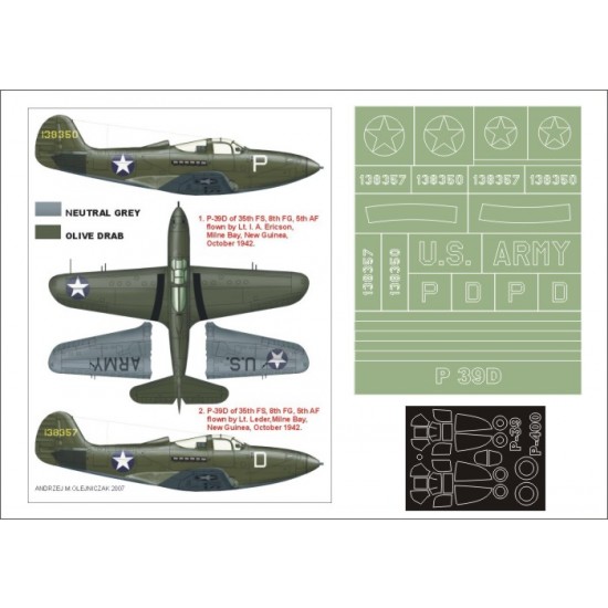 1/48 P-39 Airacobra Paint Mask Vol.1 for Hasegawa (Canopy Masks + Insignia Masks + Decals)