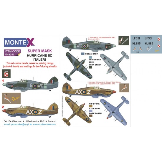 1/48 Hurricane IIC Paint Mask for Italeri kit (Canopy Masks + Insignia Mask + Decals)