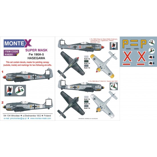 1/48 Focke-Wulf Fw 190A-5 Paint Mask for Hasegawa kit (Insignia &Canopy Masks+Decals)