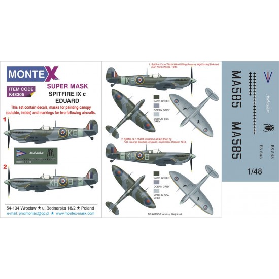 1/48 Spitfire Mk.IXc Paint Mask for Eduard kit (Canopy Masks + Insignia Mask + Decals)