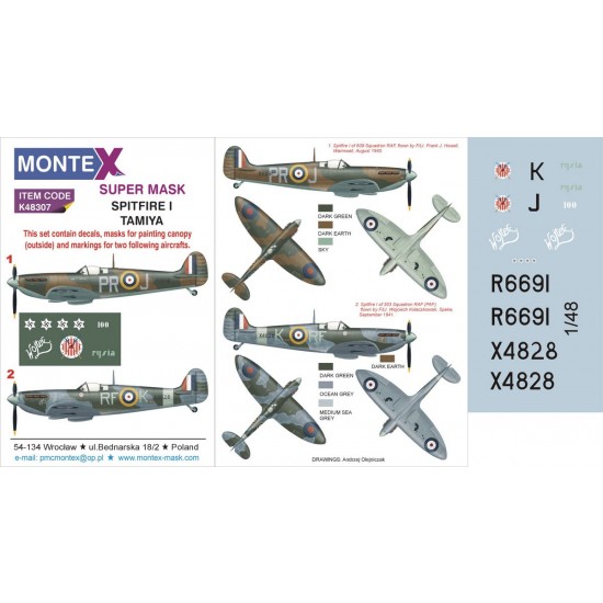 1/48 Spitfire Mk.I Paint Mask for Tamiya kit (Canopy Masks + Insignia Mask + Decals)