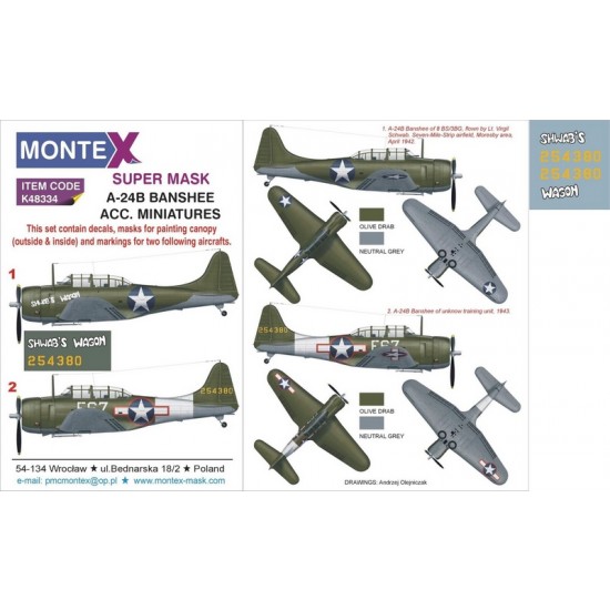 1/48 Douglas A-24B Banshee Dive Bomber Paint Mask for Accurate Miniatures kit