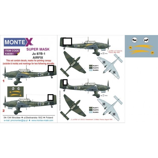 1/48 Ju 87B-1 Paint Mask for Airfix (Insignia & Canopy Masks + Decals)