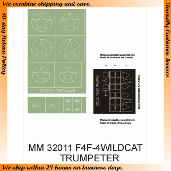 1/32 Grumman F4F-4 Wildcat Paint Mask for Trumpeter kit (Canopy Masks + Insignia Masks)