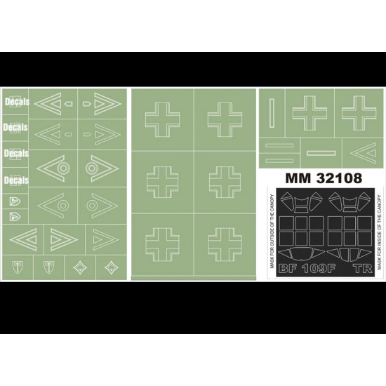 1/32 Messerschmitt Bf-109F-4 Paint Mask for Trumpeter kit (Canopy Masks + Insignia Masks)