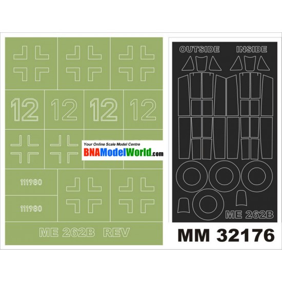 1/32 Me 262B Paint Mask for Revell kits (Canopy  & Insignia Masks)