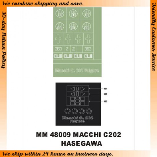 1/48 Macchi C.202 Paint Mask for Hasegawa kit (Canopy Masks + Insignia Masks)