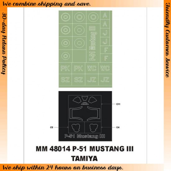 1/48 P-51 Mustang III Paint Mask for Tamiya kit (Canopy Masks + Insignia Masks)