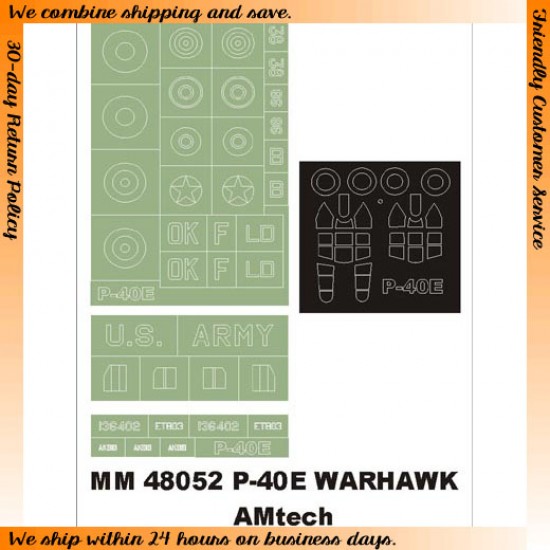 1/48 Curtiss P-40E Warhawk Paint Mask for AMT kit (Canopy Masks + Insignia Masks)